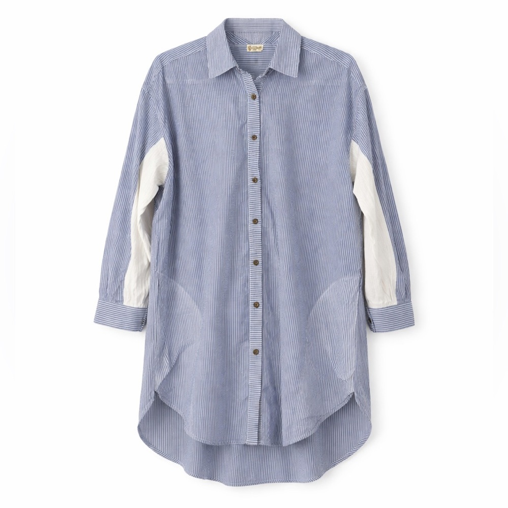 Free People Intimately Striped Mixed Media Sleep Shirt Nightgown Blue White NWT